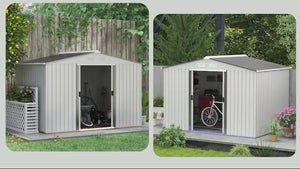 EverBase 9' x 6' Outdoor Storage Shed with Foundation Kit, Double Lockable Door & Air Vents, Silver