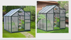 Serre en polycarbonate de 1,83 m x 1,83 m x 2 m avec structure en aluminium, verte