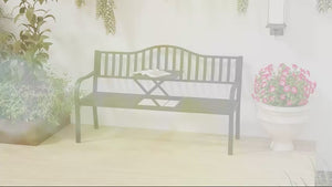 Metal Outdoor Bench with Liftable Middle Table, Patio Loveseat for 2¨C3 People, Black