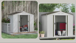 EverBase 7' x 4' Outdoor Storage Shed with Foundation Kit, Double Lockable Door & Air Vents, White