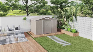 EverBase 9' x 6' Metal Garden Storage Shed Distressed Light Brown