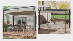Pergola rétractable 3 m x 2,1 m, protection solaire extérieure, blanc crème