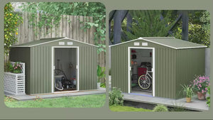 EverBase 9' x 6' Outdoor Storage Shed with Foundation Kit, Double Lockable Door & Air Vents, Green