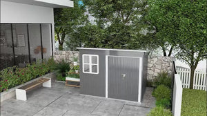 Abri de jardin en acier galvanisé de 2,60 m x 1,80 m avec fenêtre et porte verrouillable, gris foncé