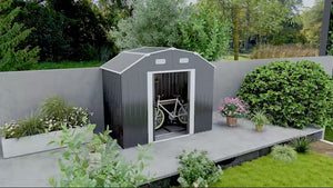 Abri de jardin galvanisé 2,44 m x 1,22 m avec étagères réglables, kit de fondation, gris foncé