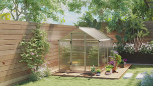10' x 6' Polycarbonate Greenhouse with Rain Gutter and Roof Vent, Aluminum Frame, Silver