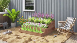 Kit de potager surélevé en bois avec doublure, 114 x 114 x 46 cm, marron foncé