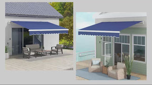 13' x 8' Manual Retractable Sun Shade w/UV Protection & Easy Crank, Dark Blue