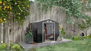 EverBase 7' x 4' Outdoor Storage Shed with Double Lockable Door & Air Vents, Dark Gray