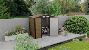 4.3 x 6.2 ft Garden Shed w/ Ventilation Slots, Lockable Door and Gloves for Garden, Patio, Oak