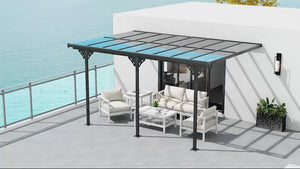 14.5' x 10' Polycarbonate Pergola with UV-Blocking Hardtop & Aluminum Frame, Gray