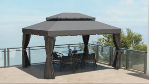 3 x 4m Aluminium Garden Gazebo, Pavilion Party Tent with Nets and Curtains, Light Grey