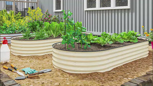 2PCS Galvanised Raised Garden Beds with Plant Stakes & Safety Edging 7' x 3' x 1' White