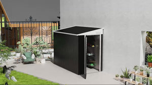4' x 8' Steel Garden Storage Shed Lean-To Tool House with Lockable Door & 2 Air Vents Grey