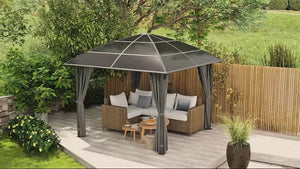 Pergola 3 m x 3 m avec auvent rétractable et rideaux, gris foncé