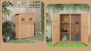 4' x 1.5' Wooden Garden Shed with Two Windows & Double Door, Natural