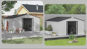 EverBase 11' x 13' Outdoor Storage Shed with Double Lockable Door & Air Vents, White
