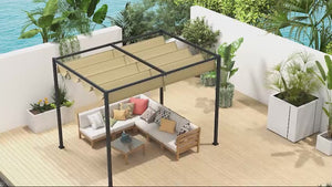 10' x 7' Retractable Pergola Canopy, Outdoor Sun Shade, Khaki