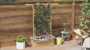 Wood Planter with Trellis Privacy Screen for Vegetables Herbs & Flowers Natural