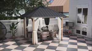 10' x 10' Hardtop Gazebo with Steel Roof & Netting, Wood Finish