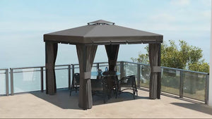 Gazebo à deux niveaux de 3 m x 3 m avec parois en filet zippées et structure en aluminium, gris clair