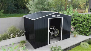 EverBase 9' x 6' Outdoor Storage Shed with Double Lockable Door & Air Vents, Dark Gray