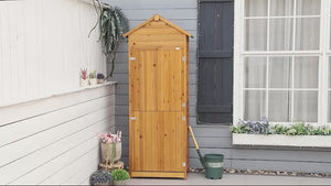 ROWAN Wooden Garden Storage Cabinet w/ 3 Shelves & 2 Lockable Doors, Natural Wood Effect