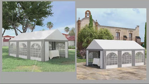 6 x 4m Galvanised Party Tent, Marquee Gazebo with Sides, 6 Windows & Double Doors
