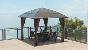 Gazebo rigide 3 m x 3 m avec toit en polycarbonate UV60+, kaki
