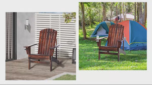 Wooden Adirondack Chair with Cup Holder, Oversized Fire Pit Chair for Garden, Backyard, Brown