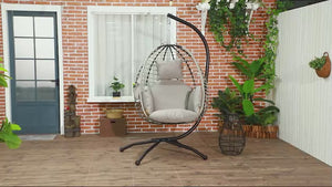 Hanging Egg Swing Chair with Stand & 20cm Thick Cushion Foldable Basket Grey