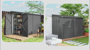 4.6' x 9' Steel Outdoor Storage Shed with Foundation Kit, Lockable Doors and Gloves, Dark Gray