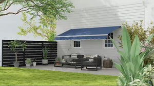 12' x 10' Retractable Awning, Manual Adjustable Sunshade Shelter, Dark Blue