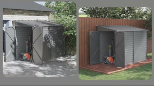4.6' x 9' Steel Outdoor Storage Shed, with Foundation Kit, Lockable Doors and Gloves, Gray