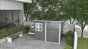 8.5 x 6ft Galvanised Steel Garden Shed with Foundation Kit & Lockable Doors Dark Grey