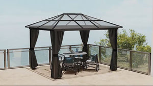 3 x 3.6m Aluminium Frame Hardtop Gazebo Canopy with Polycarbonate Roof, Dark Grey