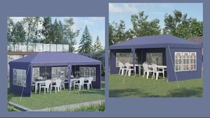 3 x 6m Garden Pop Up Gazebo, Height Adjustable Party Tent w/ Sidewalls & Storage Bag, Blue