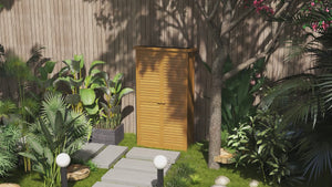Small Wooden Storage Cabinet w/ 3 Shelves, Asphalt Roof & Shutter Doors, 87x47x160cm, Natural Wood