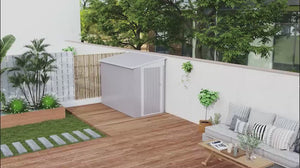 4' x 8' Steel Garden Storage Shed Lean-To Tool House with Lockable Door & 2 Air Vents Grey