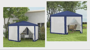 13' x 11' Hexagon Sun Shade Canopy with Protective Mesh Walls & Stakes, Blue