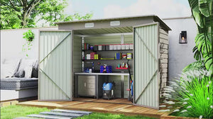 EverBase 8 x 4FT Galvanised Metal Tool Storage Shed with 2 Vents & Lockable Door, Light Grey