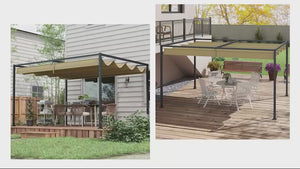 4 x 3m Aluminium Garden Pergola with Retractable Roof & Grommet Holes for Patio, Lawn, Khaki