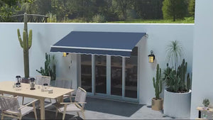 10' x 8' Manual Crank Retractable Awning, UV/Water-Resistant Sun Shelter, Blue