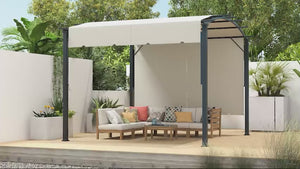 Pergola rétractable 3,35 m x 3,35 m avec structure métallique arquée, beige