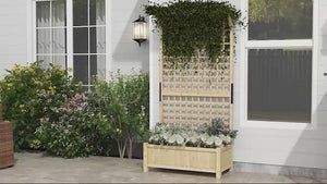 Wood Planter with Trellis and Drainage Holes, Natural Wood Finish