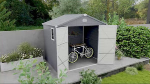 Abri de jardin de 2,44 m x 1,83 m avec structure en aluminium et fondation galvanisée, gris clair