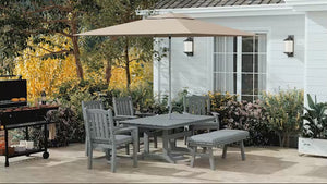 6-Seater Outdoor Dining Set with Loveseat, Umbrella Hole & Cushioned Seating, Dark Gray