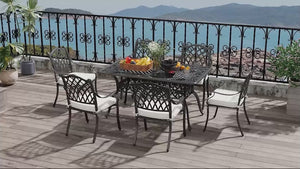 7-Piece Garden Dining Set with 6 Cushioned Chairs Rectangle Table & Parasol Hole Black