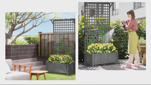 Jardinière surélevée en bois avec treillis pour plantes grimpantes, brise-vue pour cultiver légumes, herbes aromatiques et fleurs dans le jardin, sur la terrasse ou le patio, gris foncé