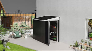 4' x 6' Steel Garden Storage Shed Lean-To Tool House with Lockable Door & 2 Air Vents Grey